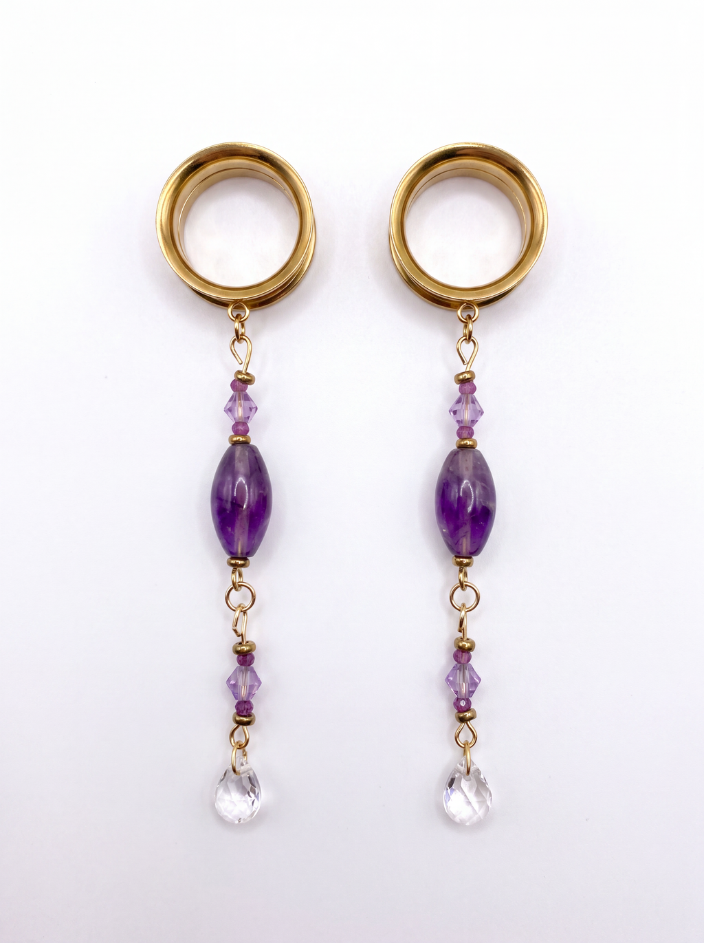 ALAÏS - écarteurs dorés améthyste et zirconium élégante 6mm à 38mm