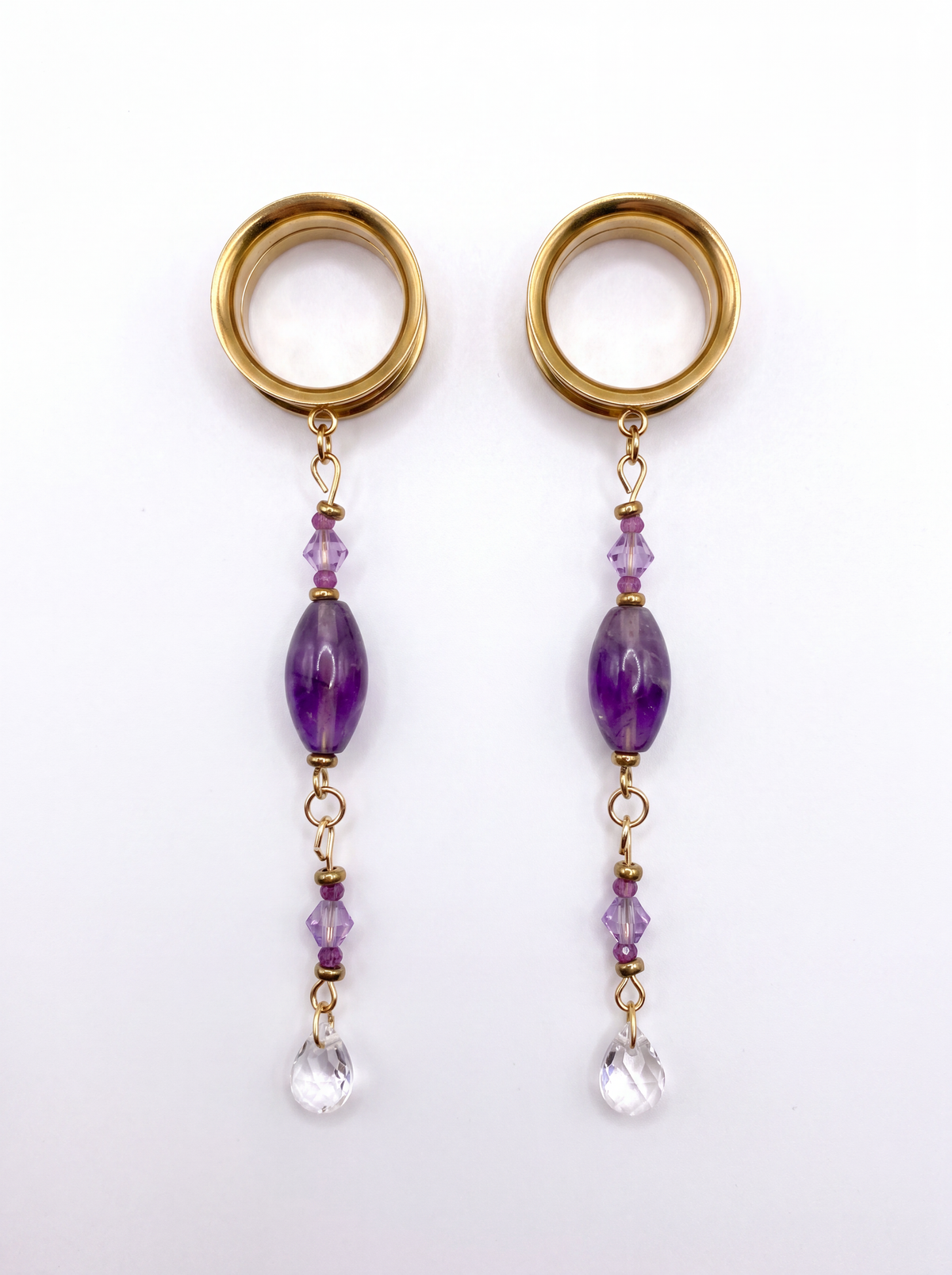 ALAÏS - écarteurs dorés améthyste et zirconium élégante 6mm à 38mm