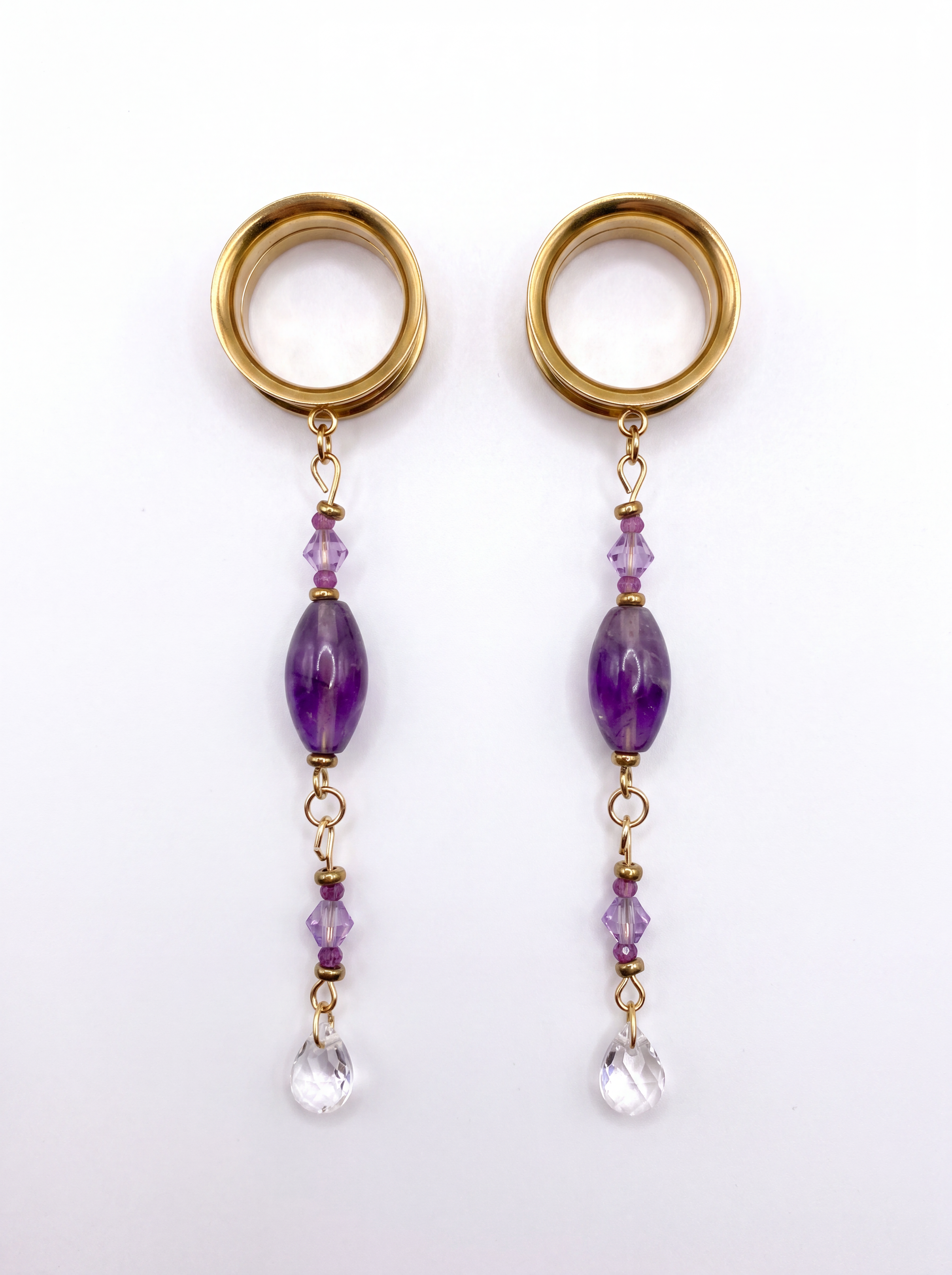 ALAÏS - écarteurs dorés améthyste et zirconium élégante 6mm à 38mm