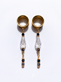 ISAURE - écarteurs dorés cristal de roche & nacre noire 6mm à 38mm