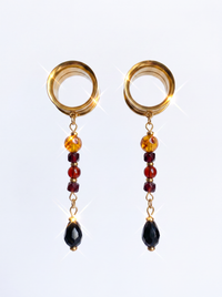 OMBELINE - écarteurs dorés ambre, grenats & obsidienne 6mm à 38mm
