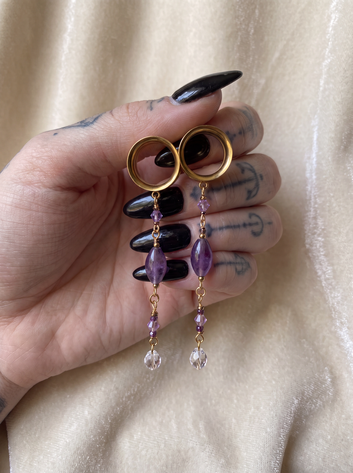 ALAÏS - écarteurs dorés améthyste et zirconium élégante 6mm à 38mm