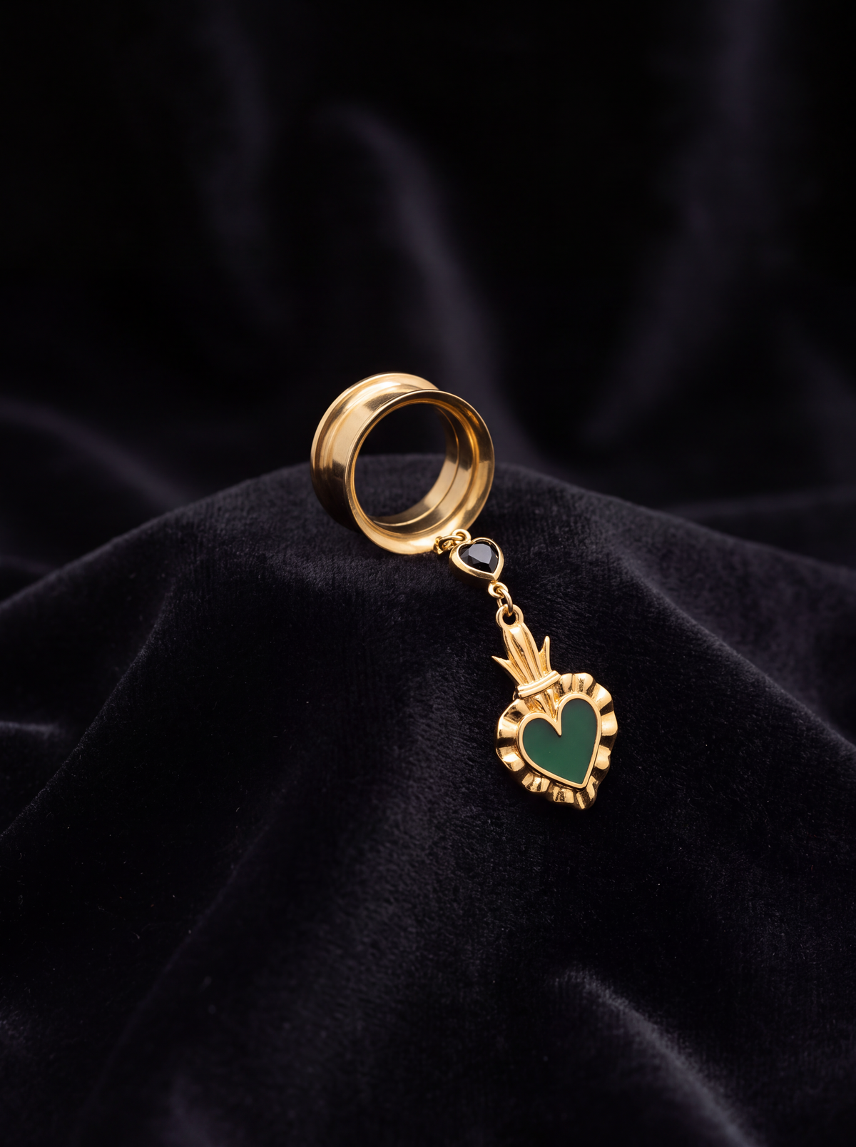 ISADORA - écarteurs dorés ex voto coeur sacré vert