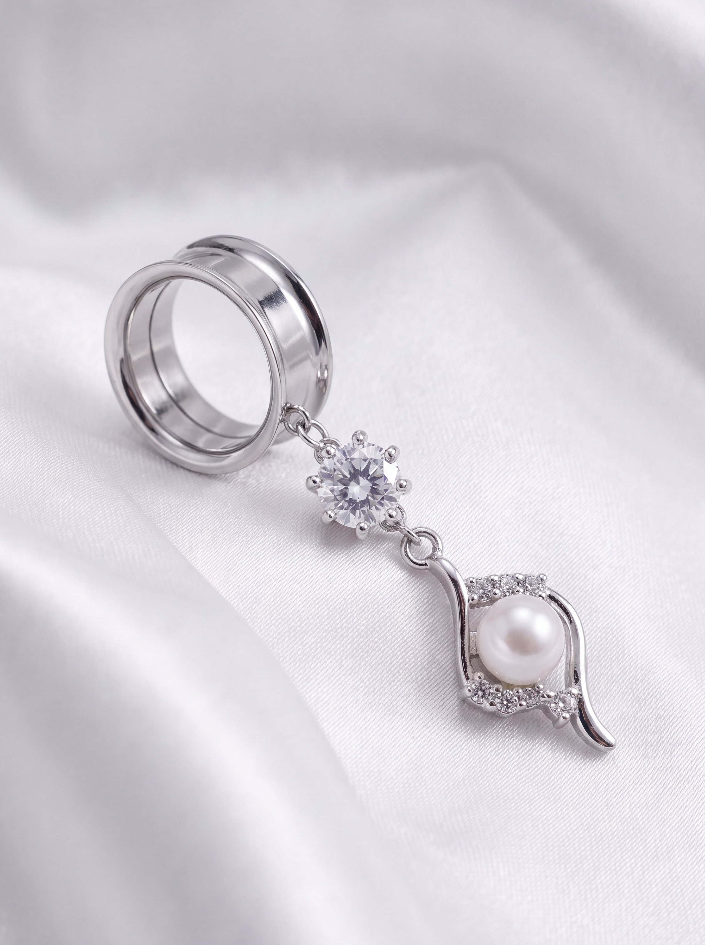 VICTORIA - écarteurs soirée perle argent strass du 6mm au 38mm