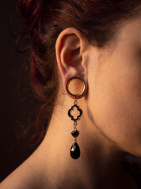 ISABEAU - écarteurs dorés baroque noir Swarovski 6mm à 38mm