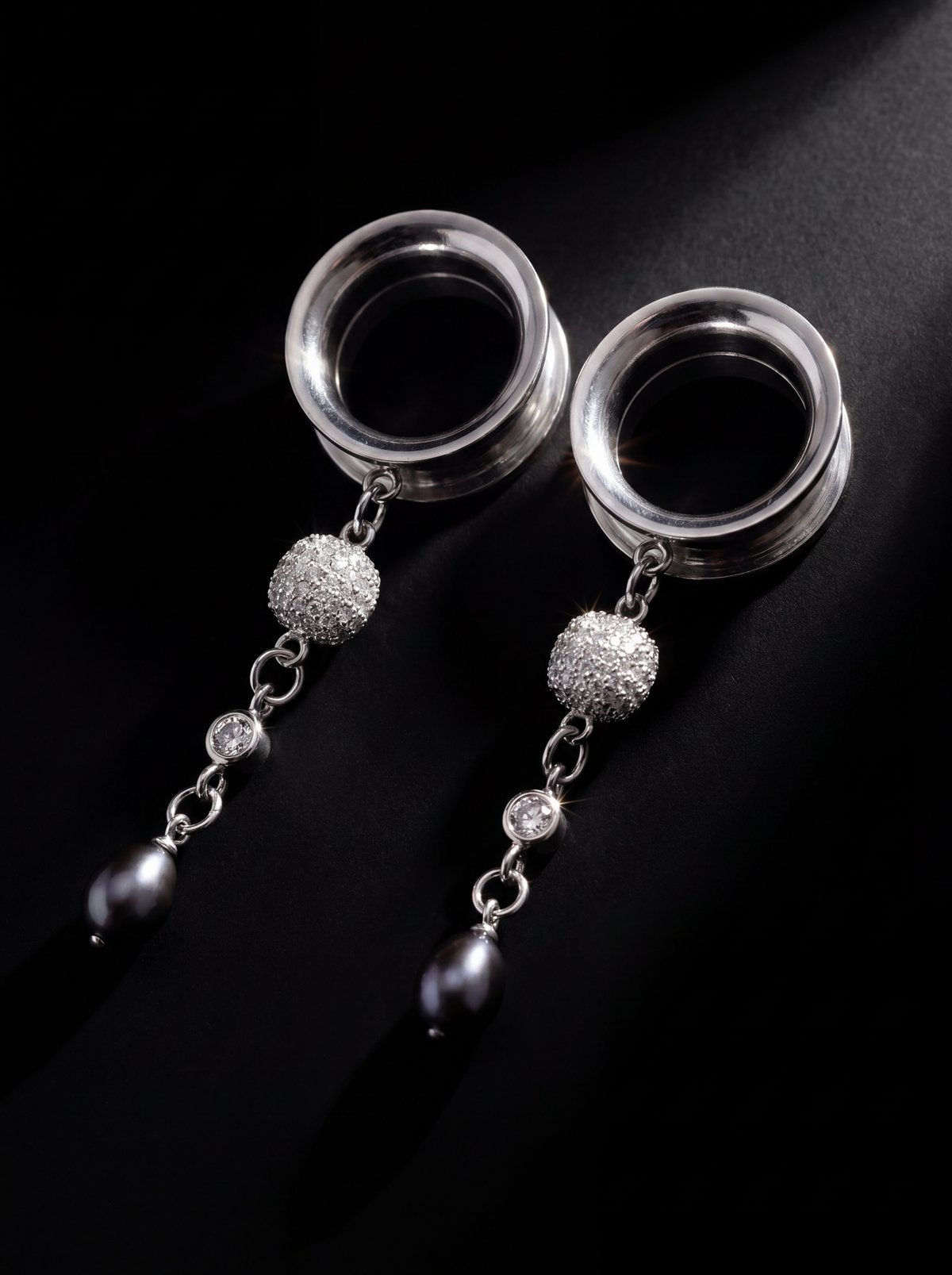 LOUISE - écarteurs argent massif 925, oxyde de zirconium et perle d'eau douce véritable