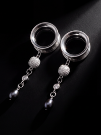 LOUISE - écarteurs argent massif 925, oxyde de zirconium et perle d'eau douce véritable