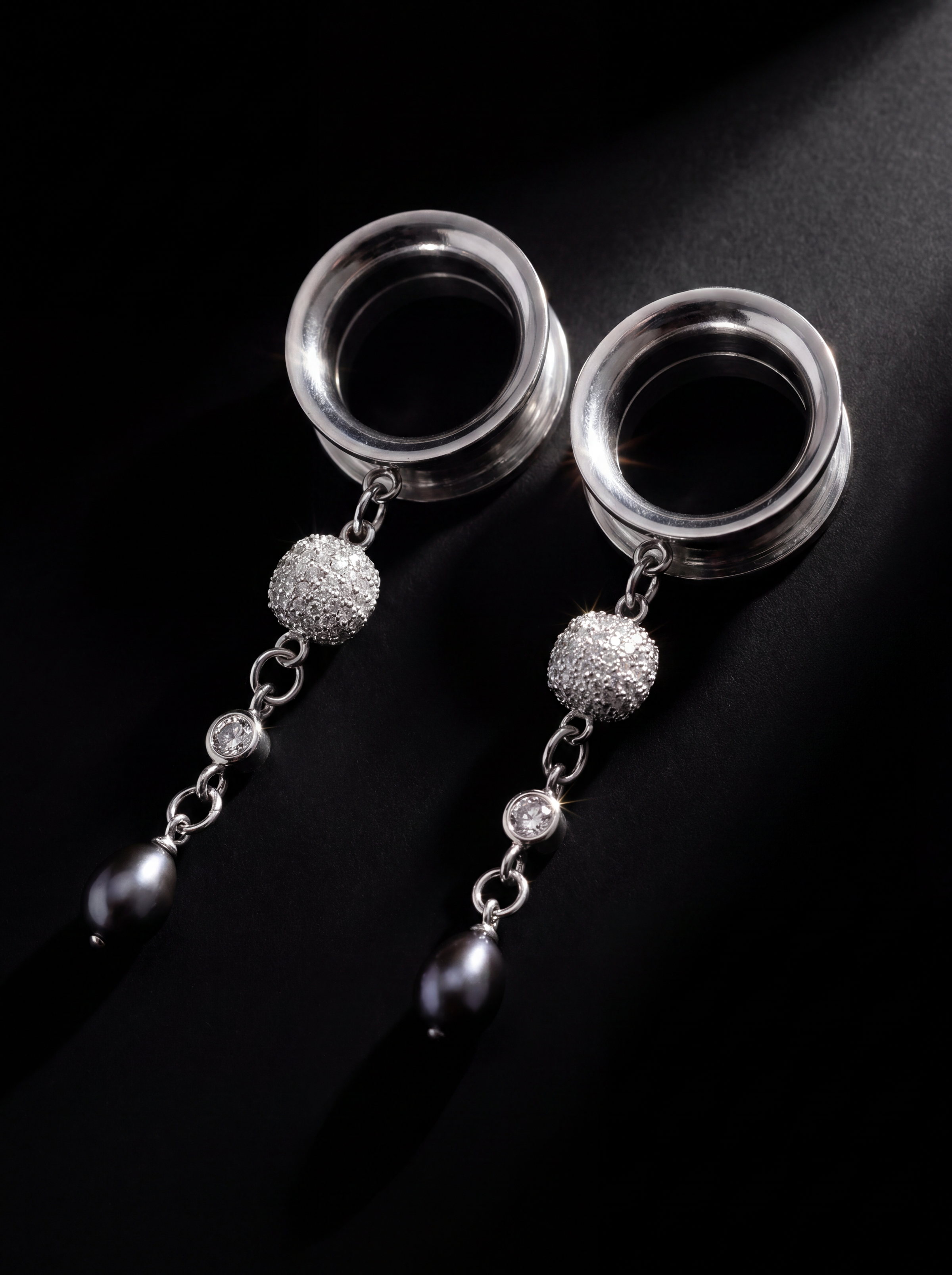 LOUISE - écarteurs argent massif 925, oxyde de zirconium et perle d'eau douce véritable