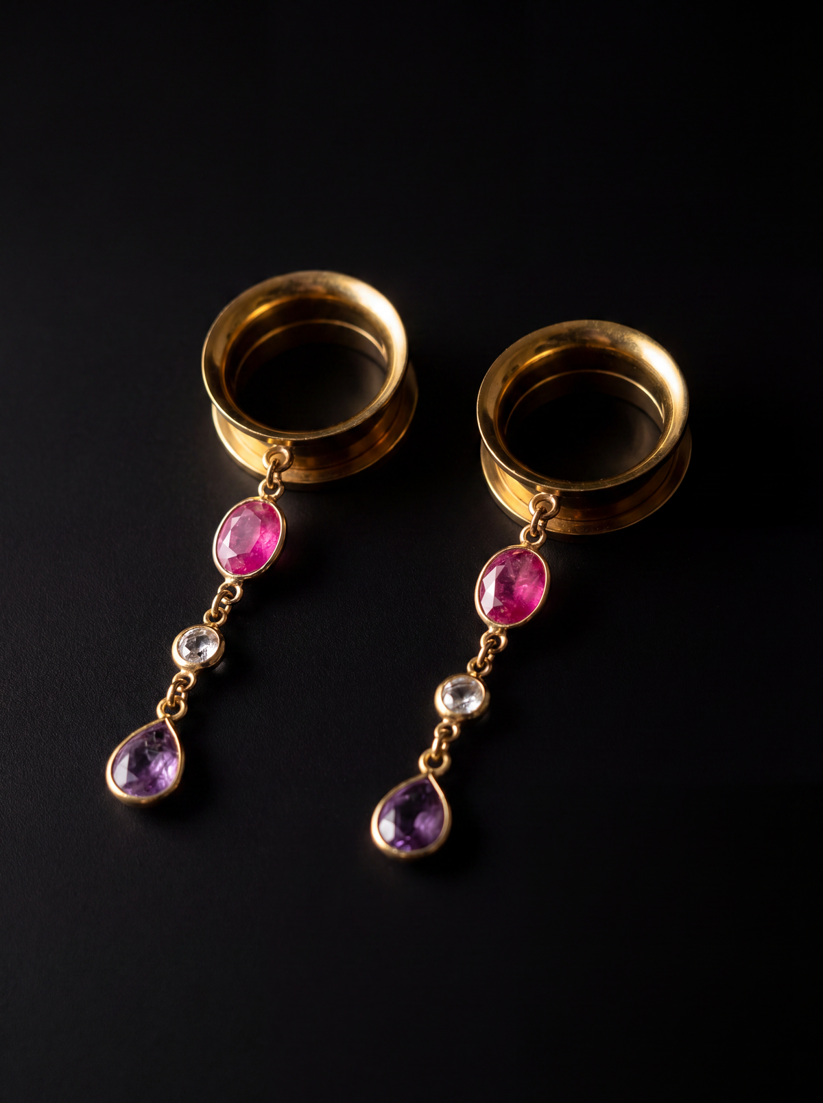 BELLE - 24k - écarteurs sillimanite rubis, améthyste, oxyde de zirconium, argent 925 doré à l'or fin 24K