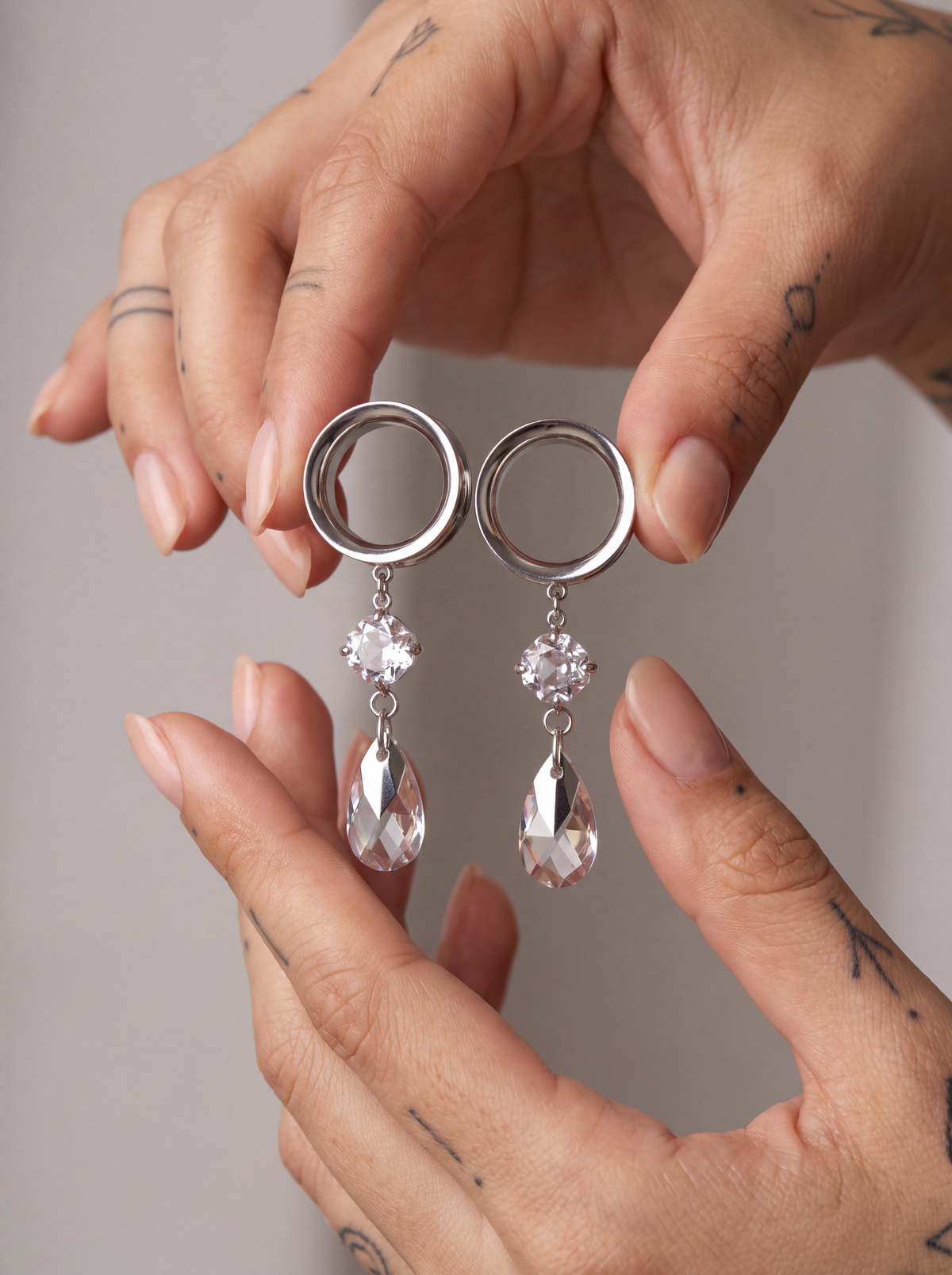MIRA - écarteurs argent goutte Swarovski Argent