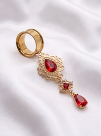 LULA - red baroque ruby-effect ear gauges 6mm to 38mm