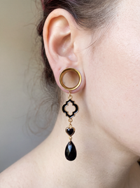 ISABEAU - écarteurs dorés baroque noir Swarovski 6mm à 38mm