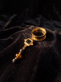 LULU - écarteurs dorés ambre, et pierres de lave 6mm à 38mm