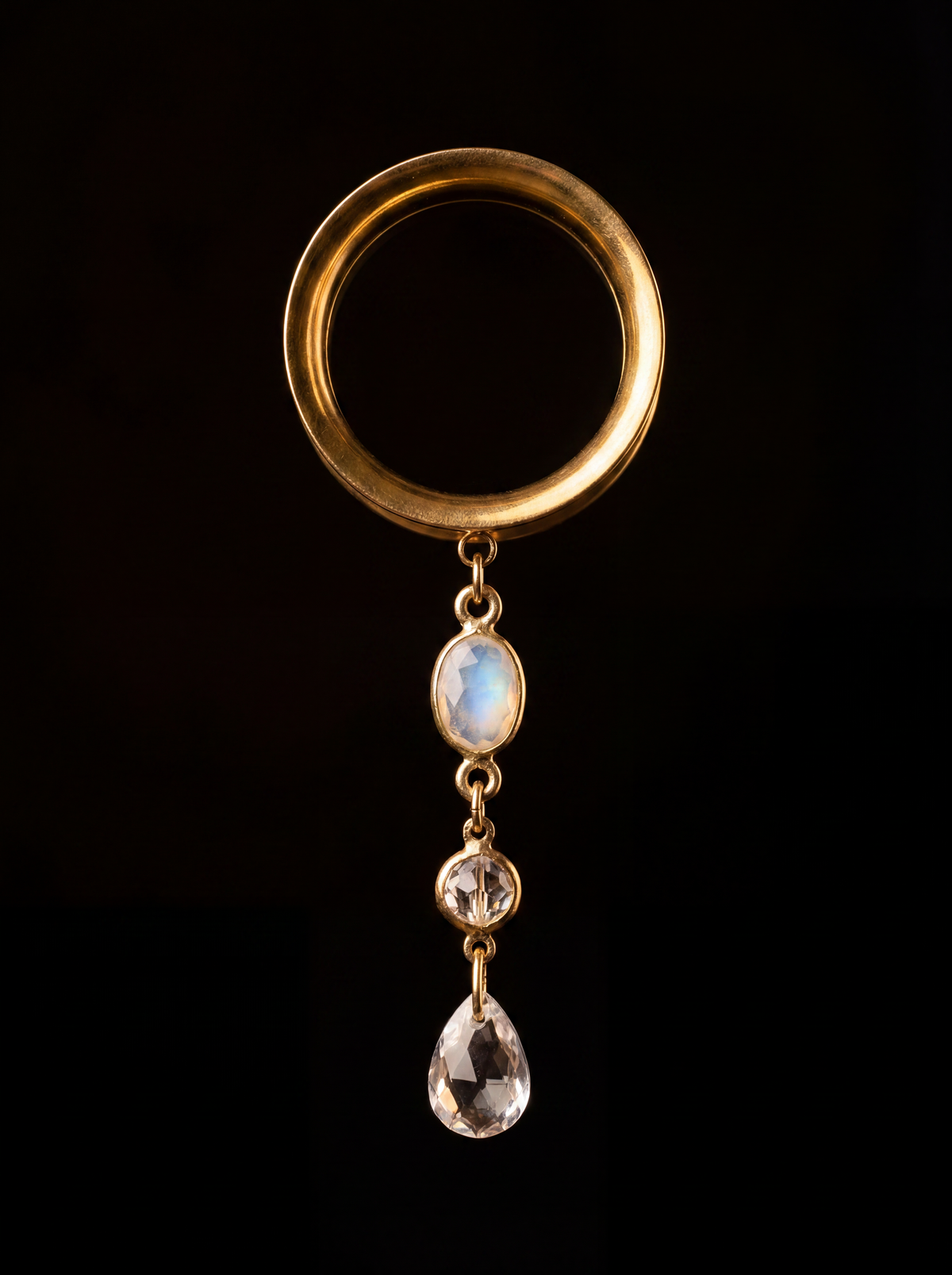 LUNA - 24k - écarteurs pierre de lune, zirconium, argent 925 doré à l'or fin 24K
