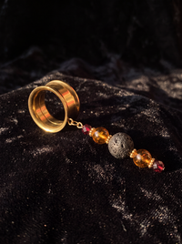 IGRAINE - écarteurs dorés ambre, grenats, et pierres de lave 6mm à 38mm