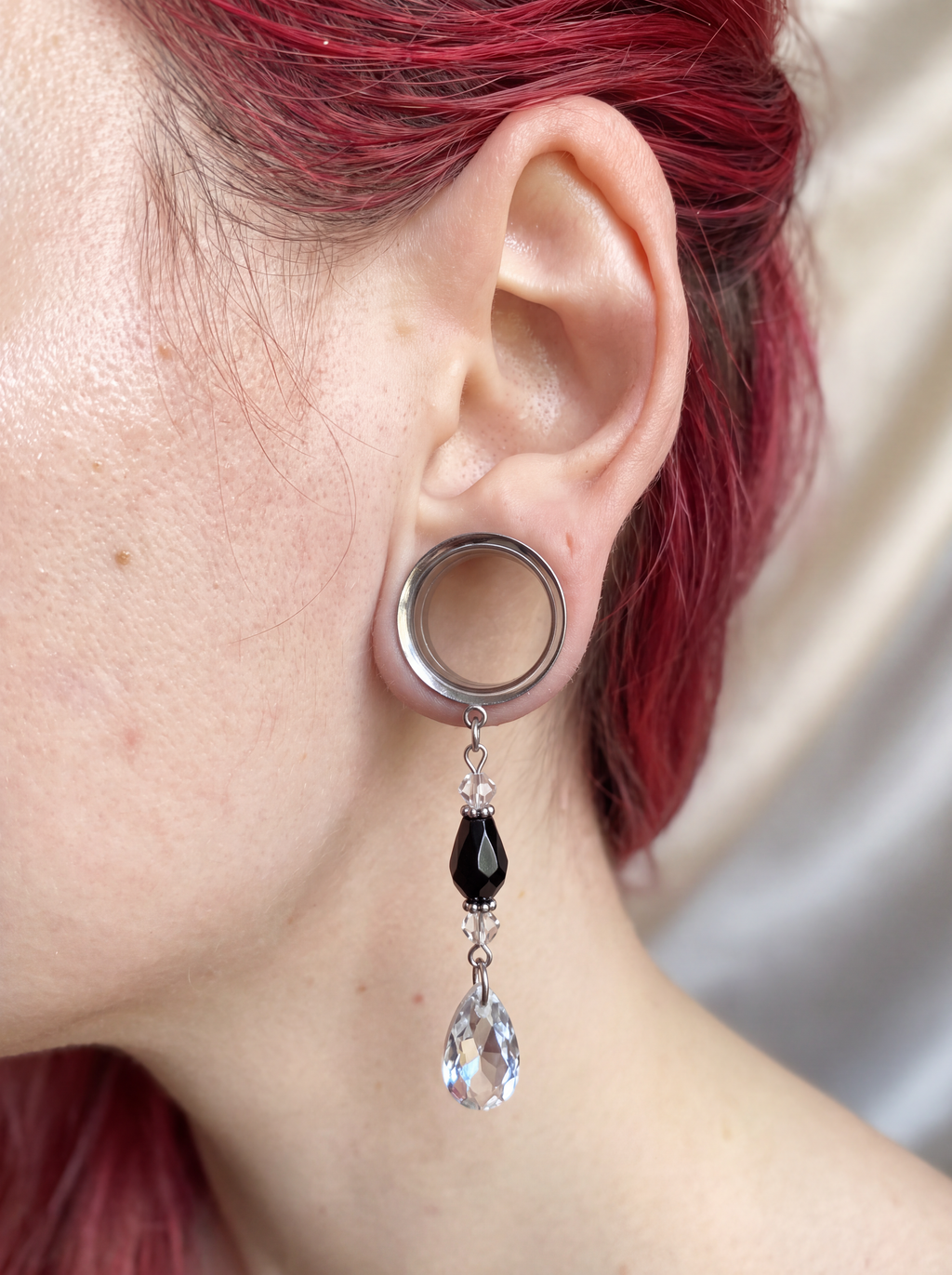 MELISSANDRE - écarteurs argent obsidienne & Swarovski du 6mm au 38mm