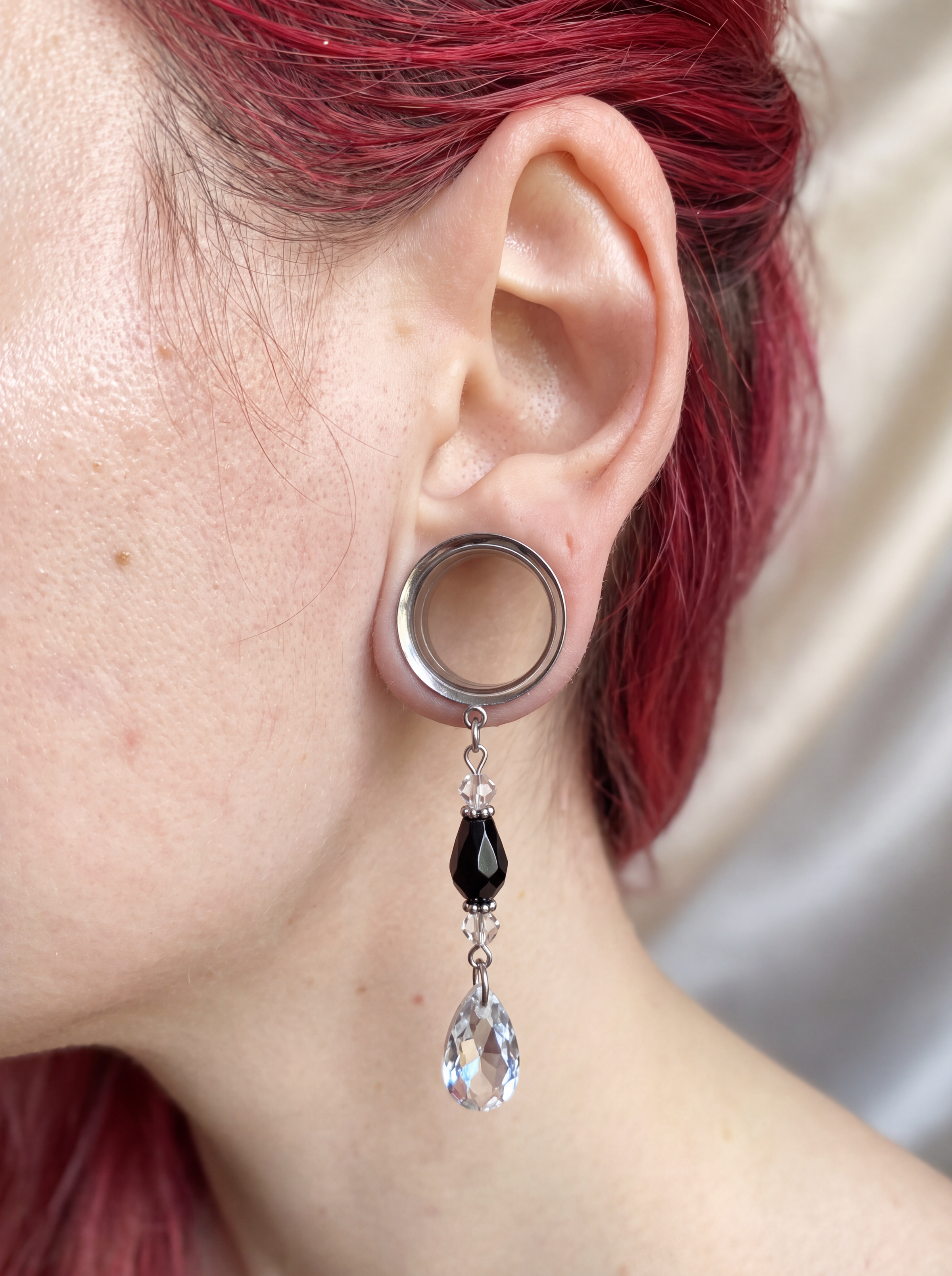 MELISSANDRE - écarteurs argent obsidienne & Swarovski du 6mm au 38mm