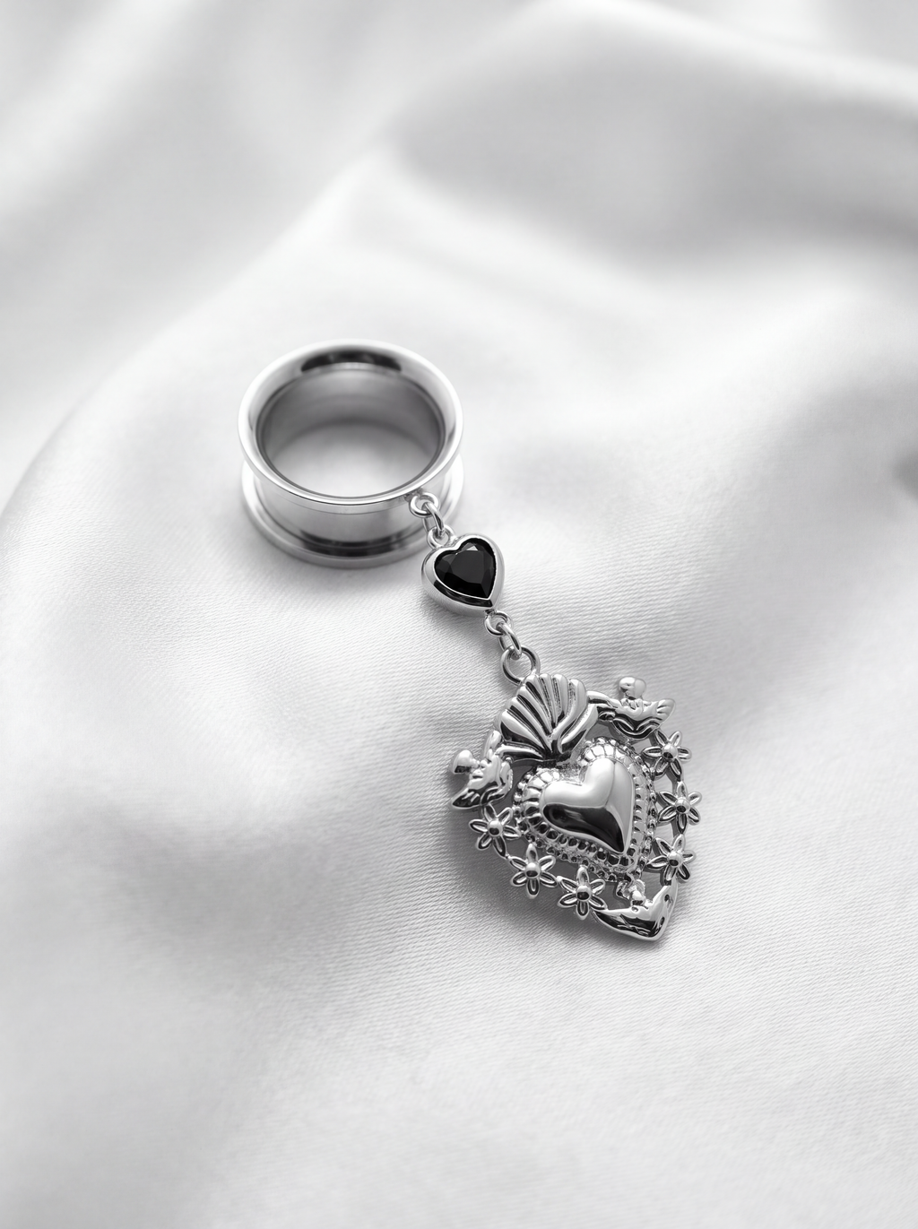 MATHILDE - écarteurs argent ex voto noir du 6mm au 38mm