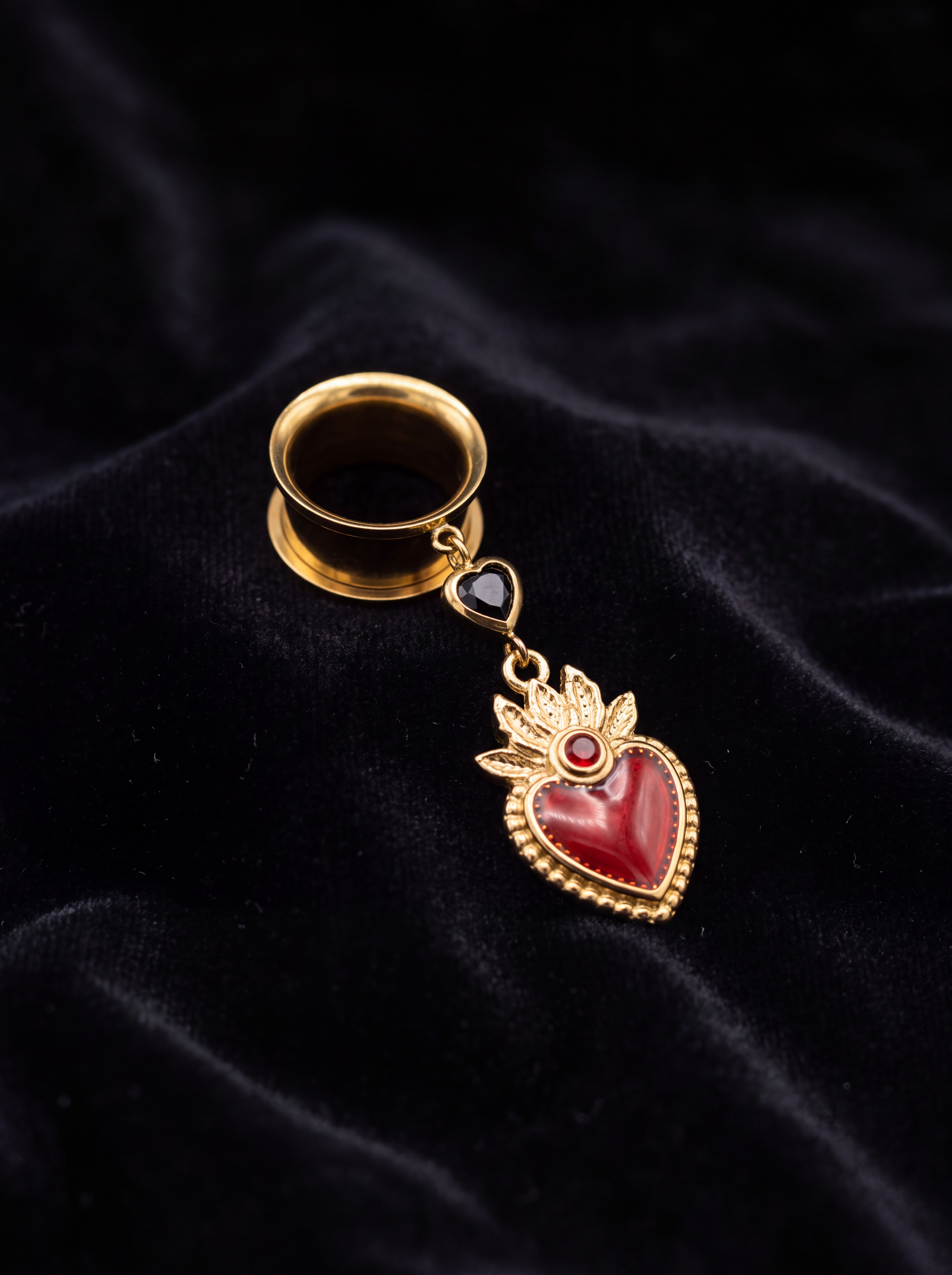 ROSEMONDE - écarteurs dorés ex voto rouge 6mm à 38mm