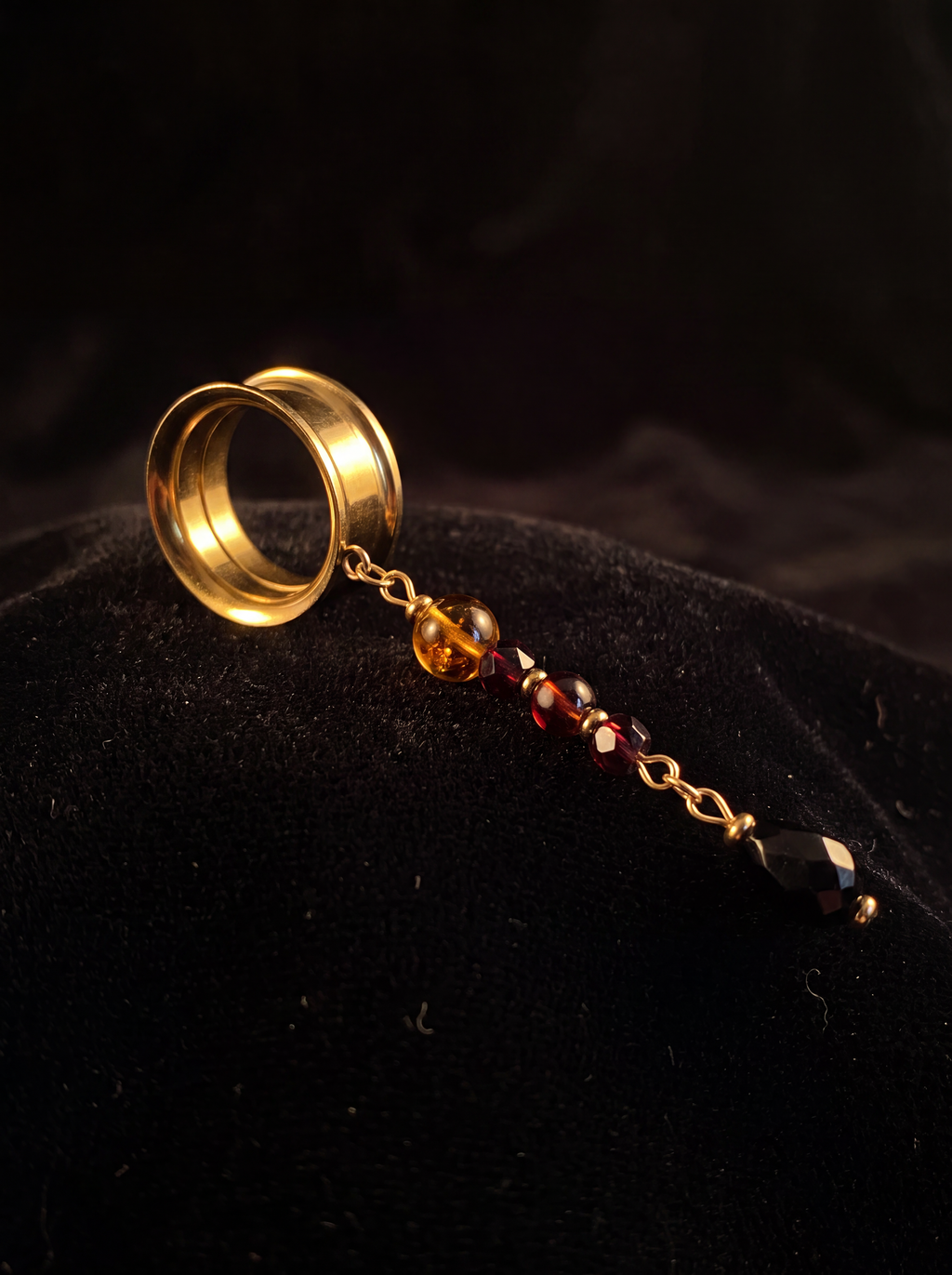 OMBELINE - écarteurs dorés ambre, grenats & obsidienne 6mm à 38mm
