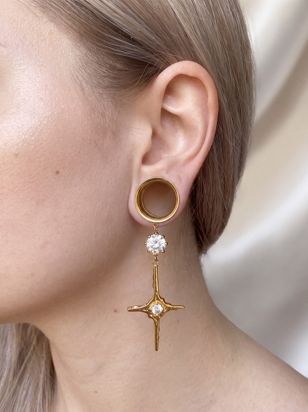 ROSALIA - écarteurs dorés étoile effet diamant 6mm à 38mm
