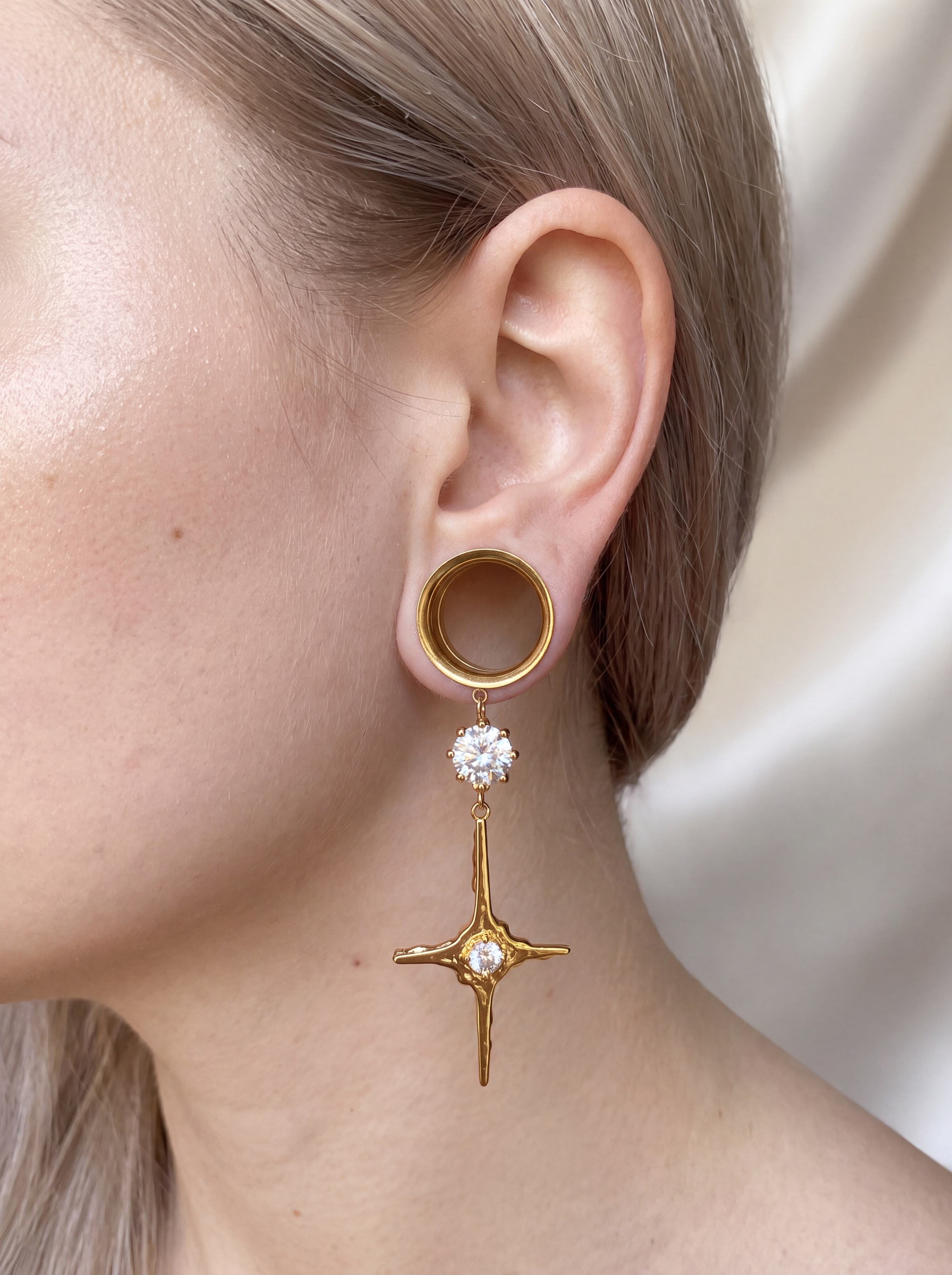 ROSALIA - écarteurs dorés étoile effet diamant 6mm à 38mm