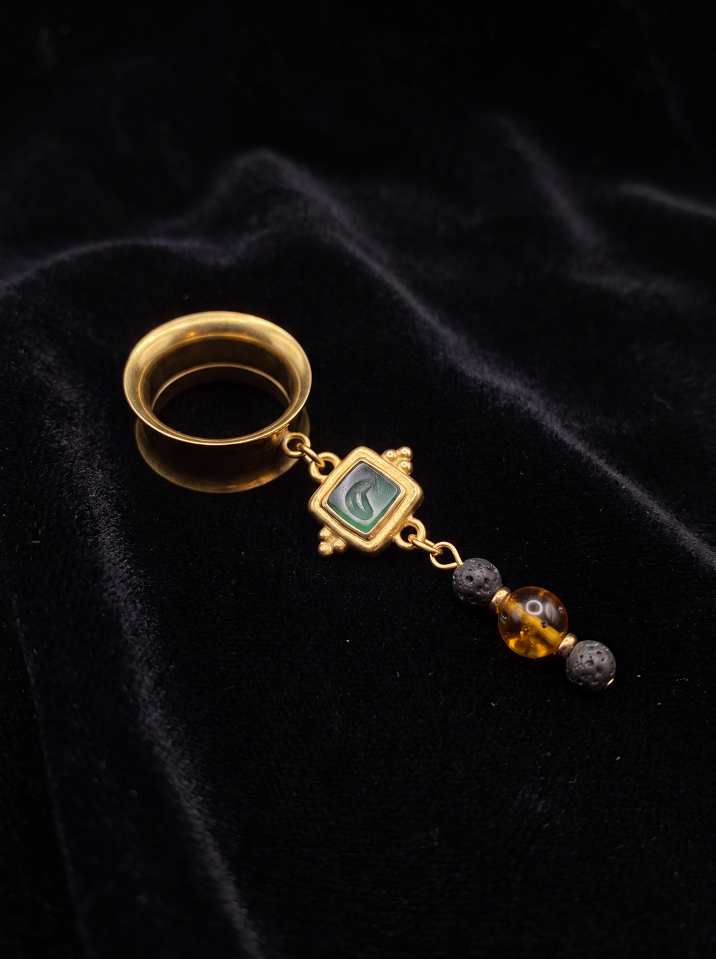 LULU - écarteurs dorés ambre, et pierres de lave 6mm à 38mm