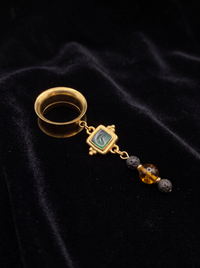LULU - écarteurs dorés ambre, et pierres de lave 6mm à 38mm