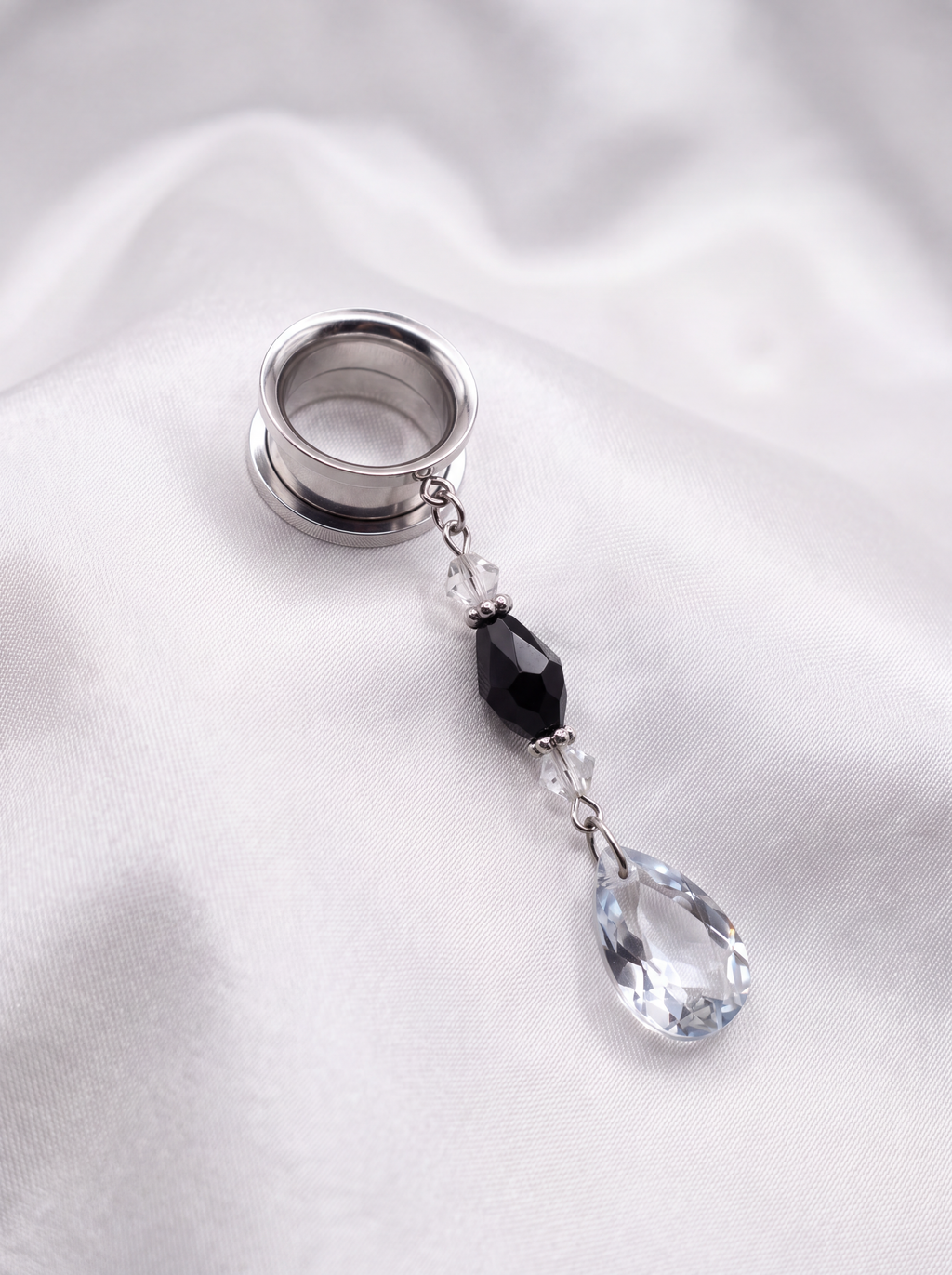 MELISSANDRE - écarteurs argent obsidienne & Swarovski du 6mm au 38mm
