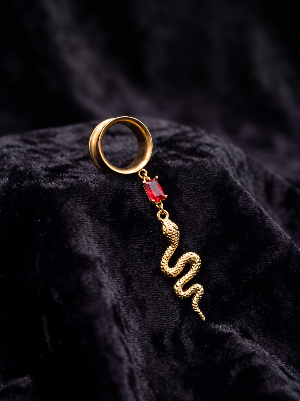 KAREN - écarteurs serpent rouge effet rubis doré pendants 6mm à 38mm