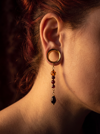 OMBELINE - écarteurs dorés ambre, grenats & obsidienne 6mm à 38mm