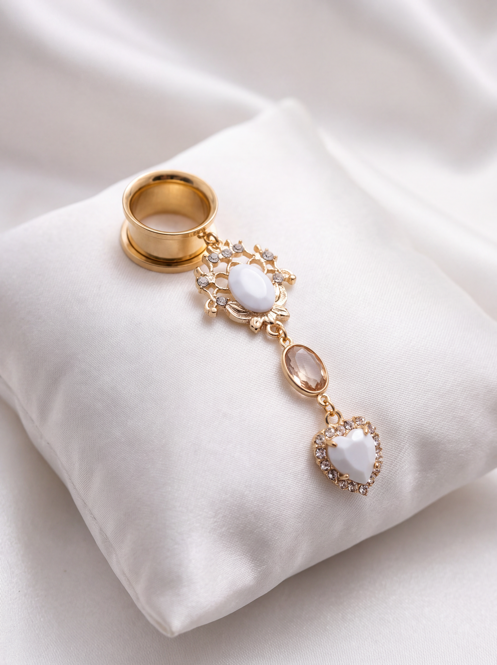 RACHEL - goldene Flesh Tunnel schlicht weiß Hochzeit 6mm bis 38mm