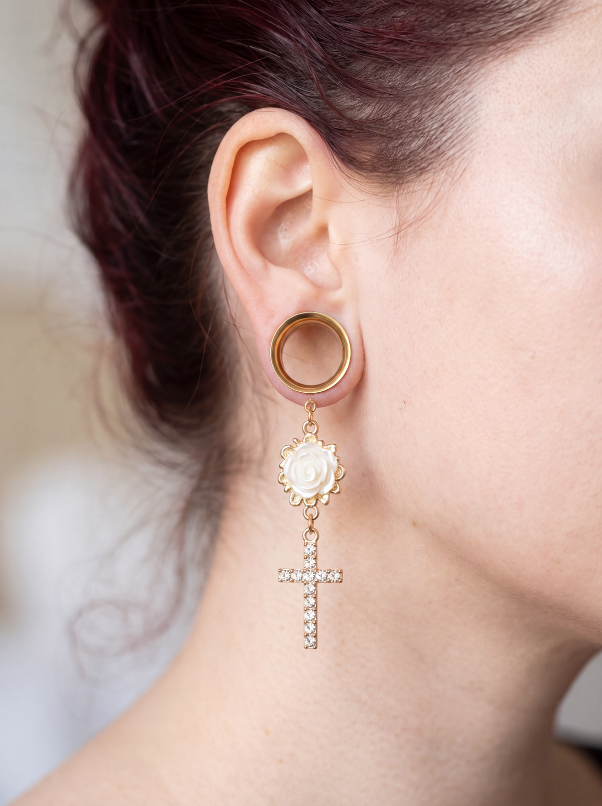 THERESE - écarteurs dorés rose blanche 6mm à 38mm