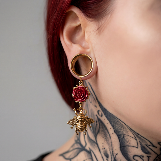 LUDIVINE - écarteurs abeille romantique rose rouge 6mm à 38mm