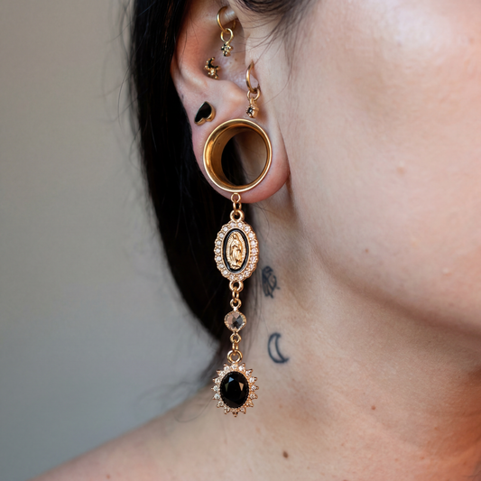 MARIE – Écarteurs Vierge Noire Or Gothique Romantique 6 à 38 mm