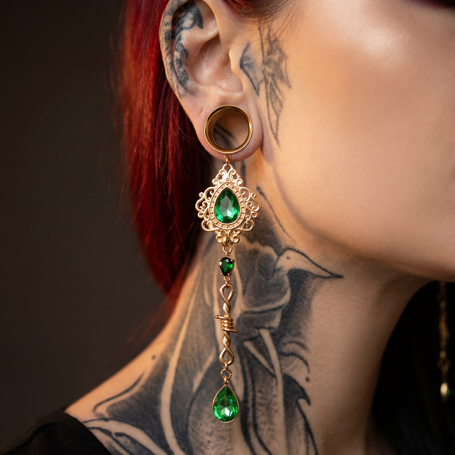 OLIVIA - écarteurs vert baroque barbelé poison 6mm à 38mm