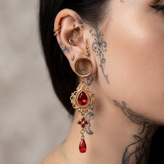 LULA- écarteurs rouge baroque gothique rubis 6mm à 38mm