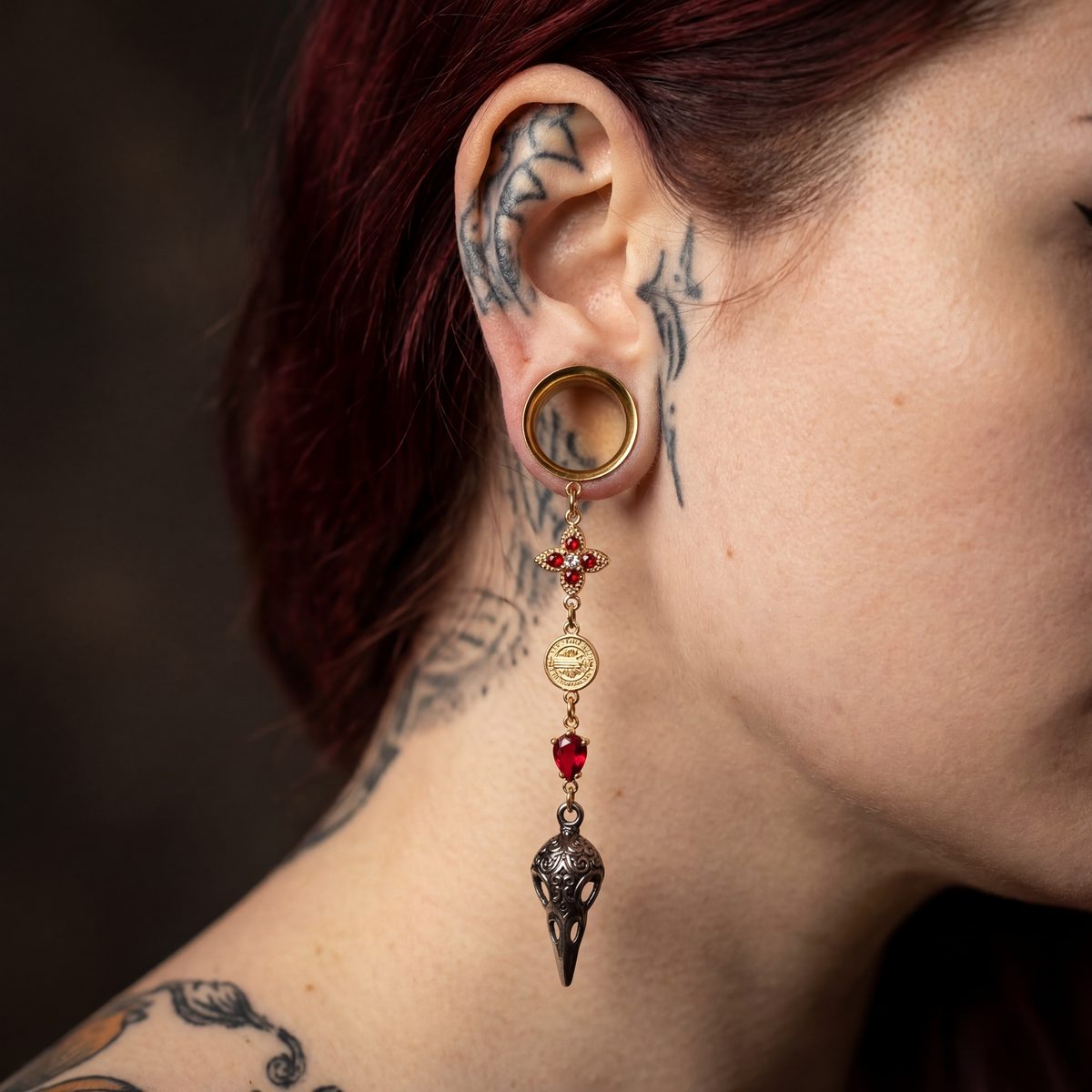 JESSIE - écarteurs corbeaux or pendantes rubis 6mm à 38mm