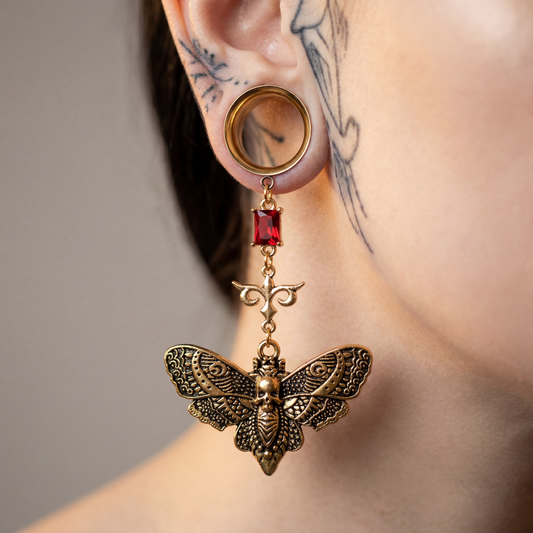 MARJORIE - écarteurs papillon rubis rouge goth moth 6mm à 38mm