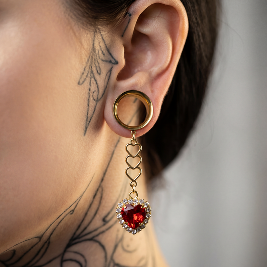 MARILYN - écarteurs coeur rouge ardent diamant rubis 6mm à 38mm