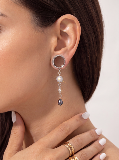 LOUISE - écarteurs argent massif 925, oxyde de zirconium et perle d'eau douce véritable