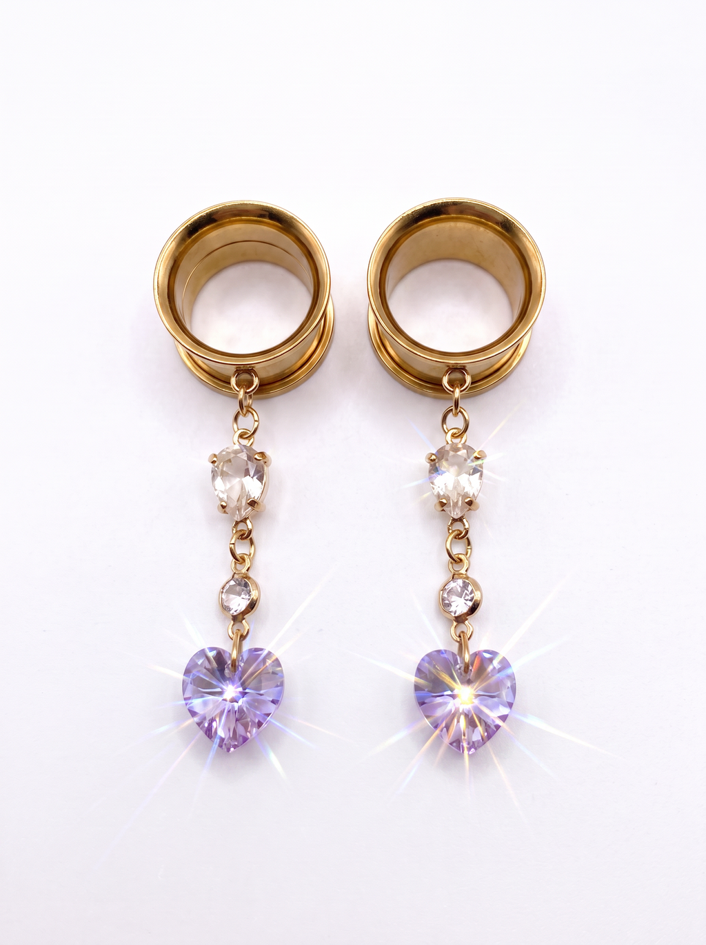 AMANDINE - écarteurs  coeur Swarovski® féminin violet 6mm à 38mm