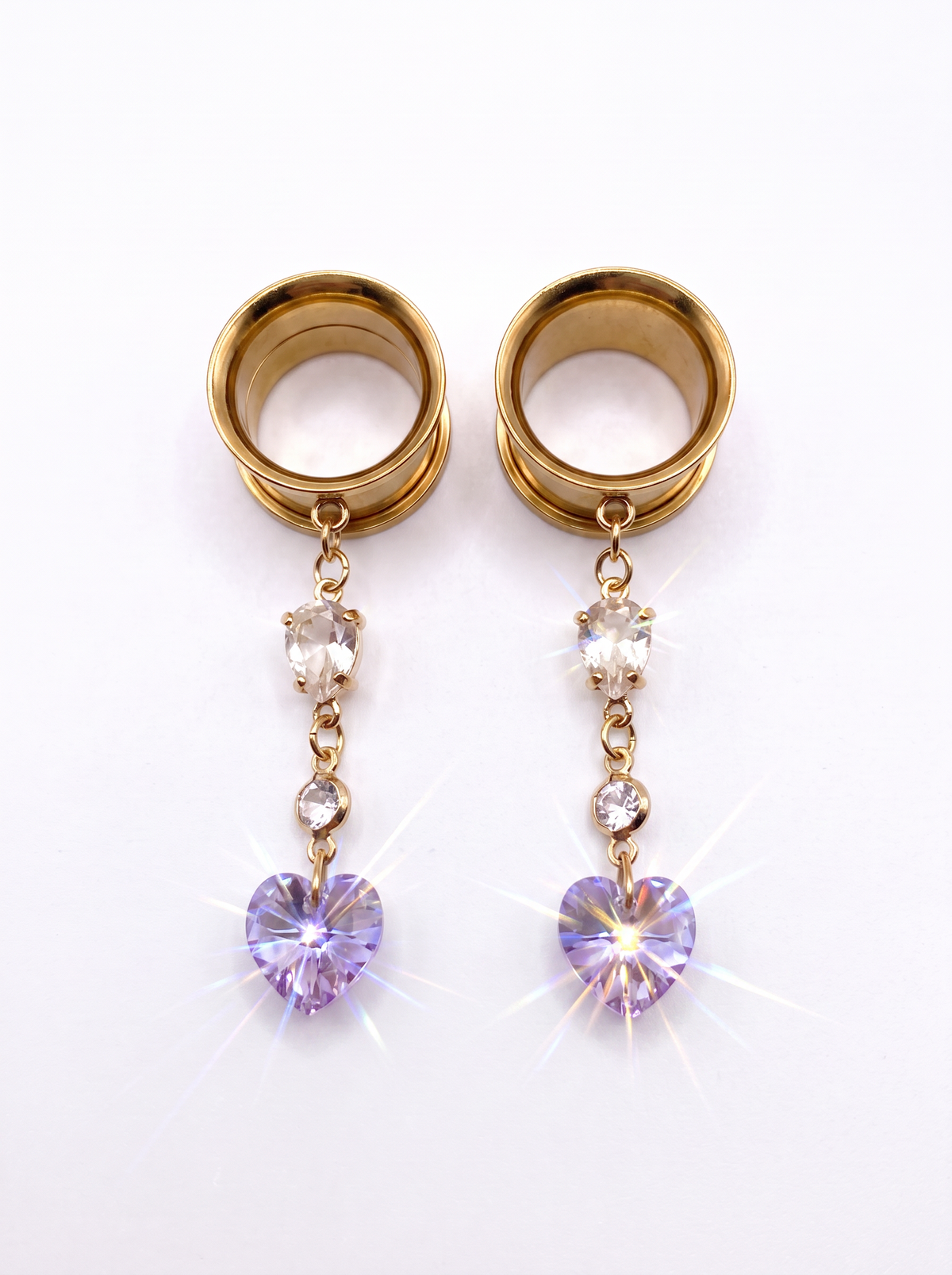AMANDINE - écarteurs  coeur Swarovski® féminin violet 6mm à 38mm