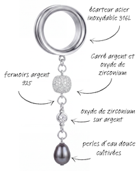 LOUISE - écarteurs argent massif 925, oxyde de zirconium et perle d'eau douce véritable