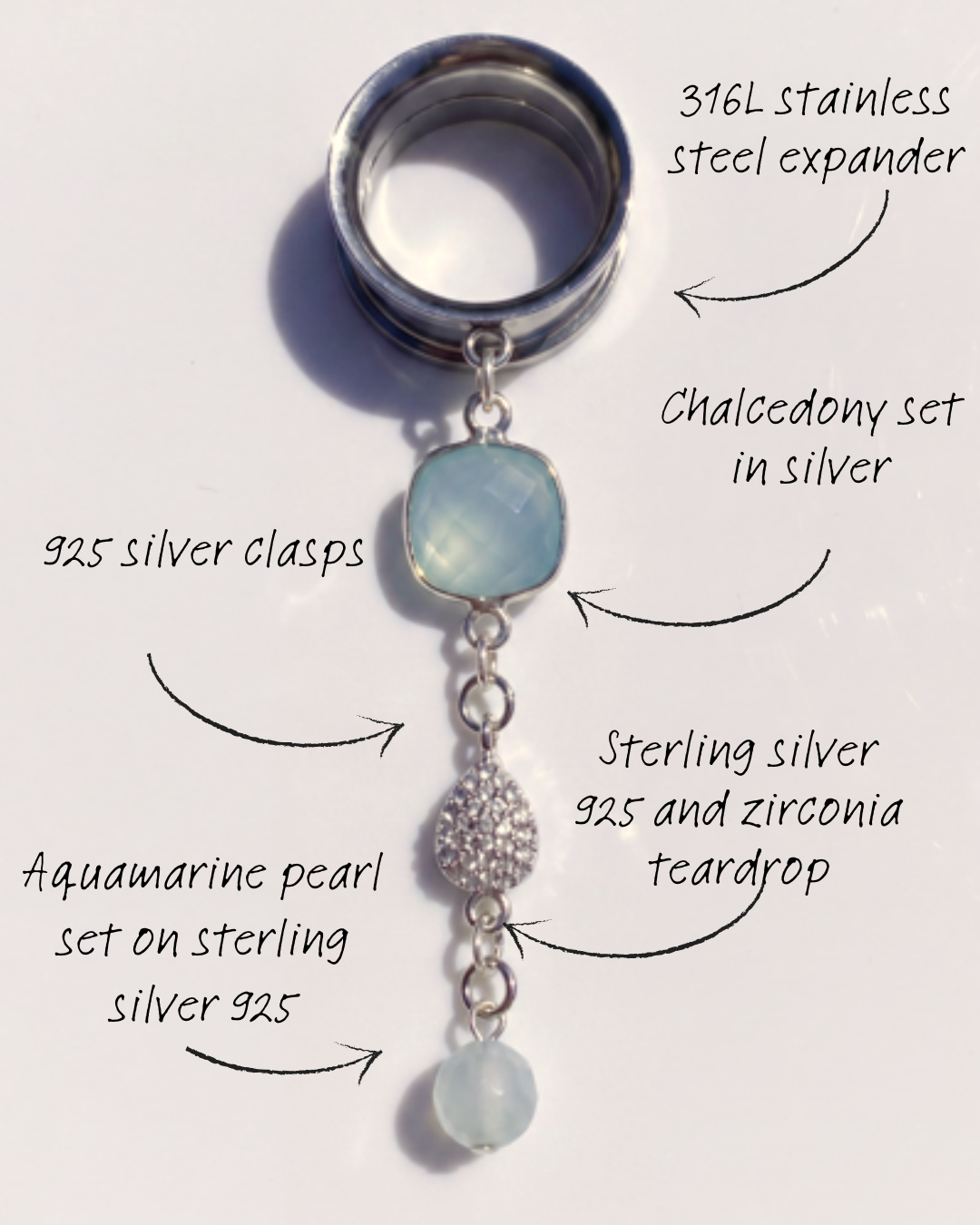 SELENA - Argent 925 - écarteurs aigue marine, oxyde de zirconium, argent 925