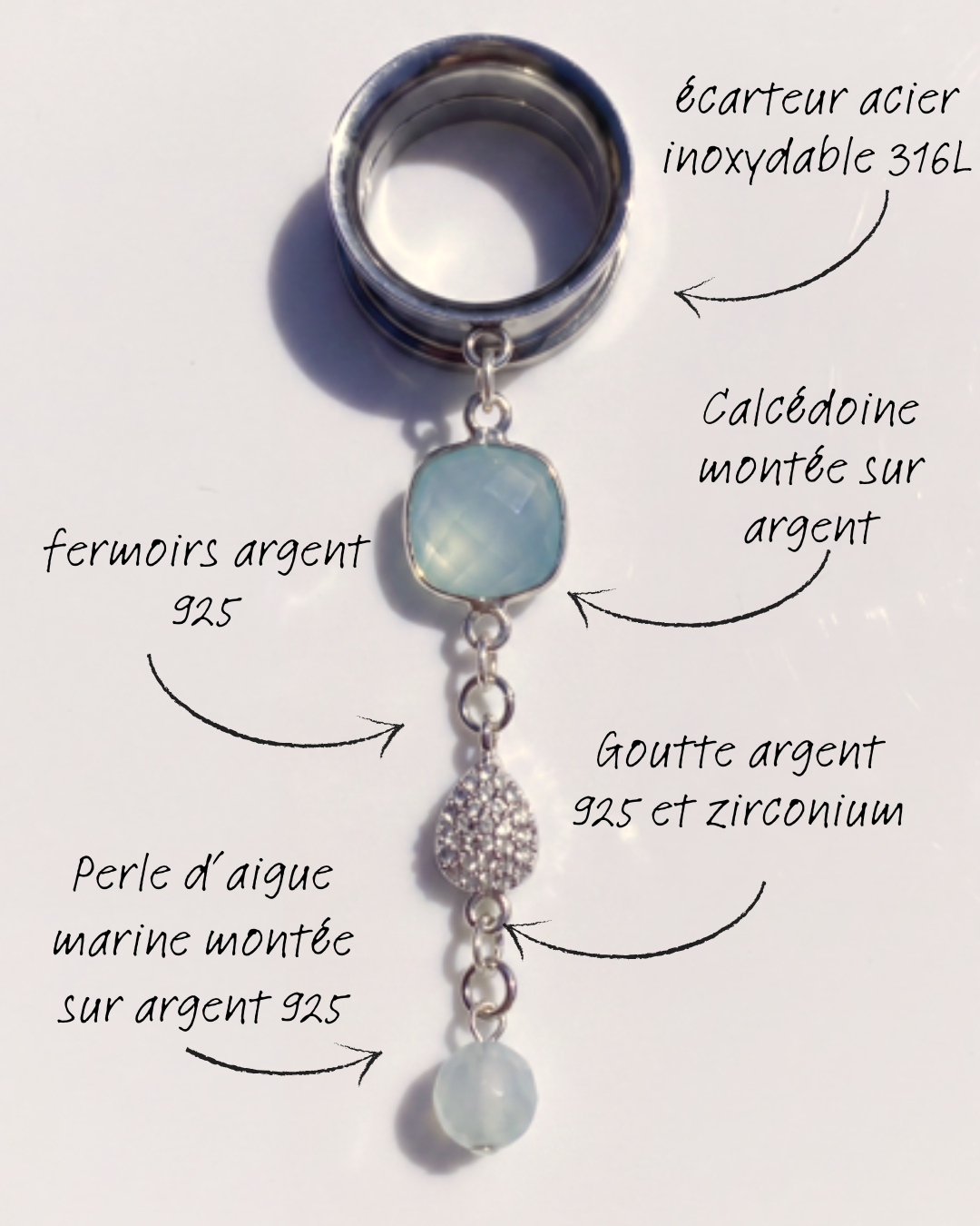 SELENA - Argent 925 - écarteurs aigue marine, oxyde de zirconium, argent 925