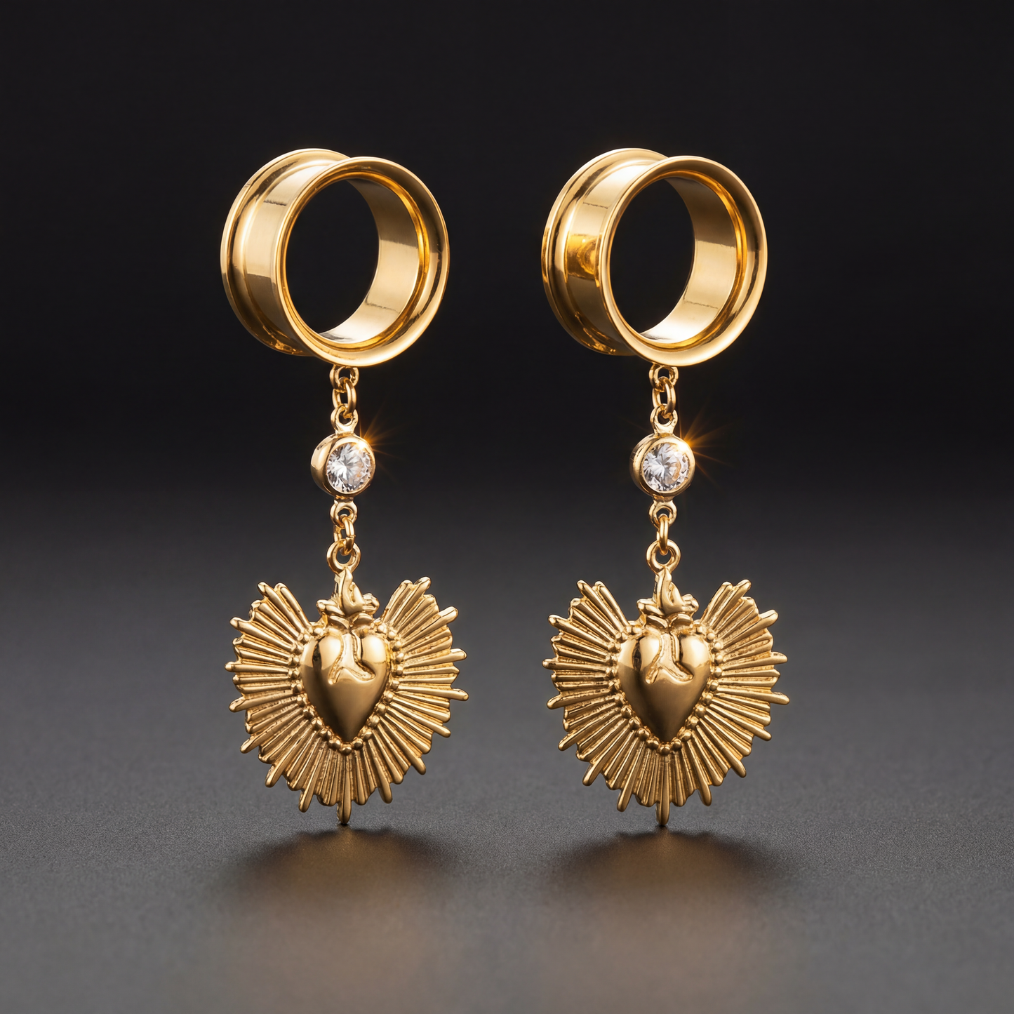 ADELAIDE - écarteurs dorés ex voto diamant 6mm à 38mm