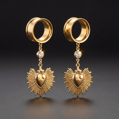 ADELAIDE - écarteurs dorés ex voto diamant 6mm à 38mm