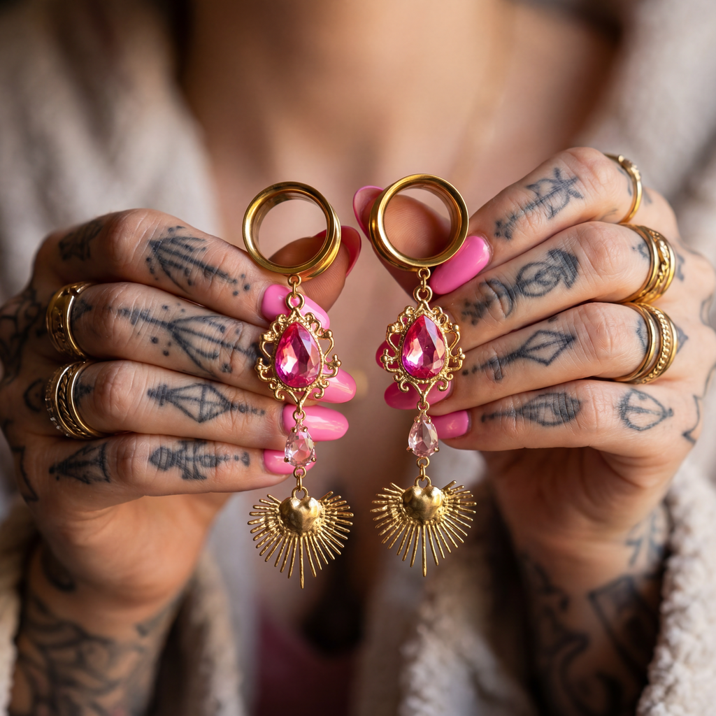 BETTY - pink feminine girly ear stretchers 6mm to 38mm