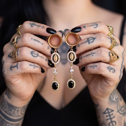 MARIE – Écarteurs Vierge Noire Or Gothique Romantique 6 à 38 mm